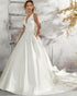 Delicate 2018 Lace Wedding Dresses V-Neck Satin Ball Gown Simple Bridal Wedding Gowns with Buttons